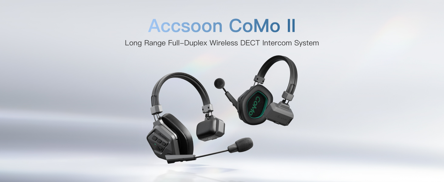 Accsoon CoMo II long-range full-duplex wireless DECT intercom headset system.