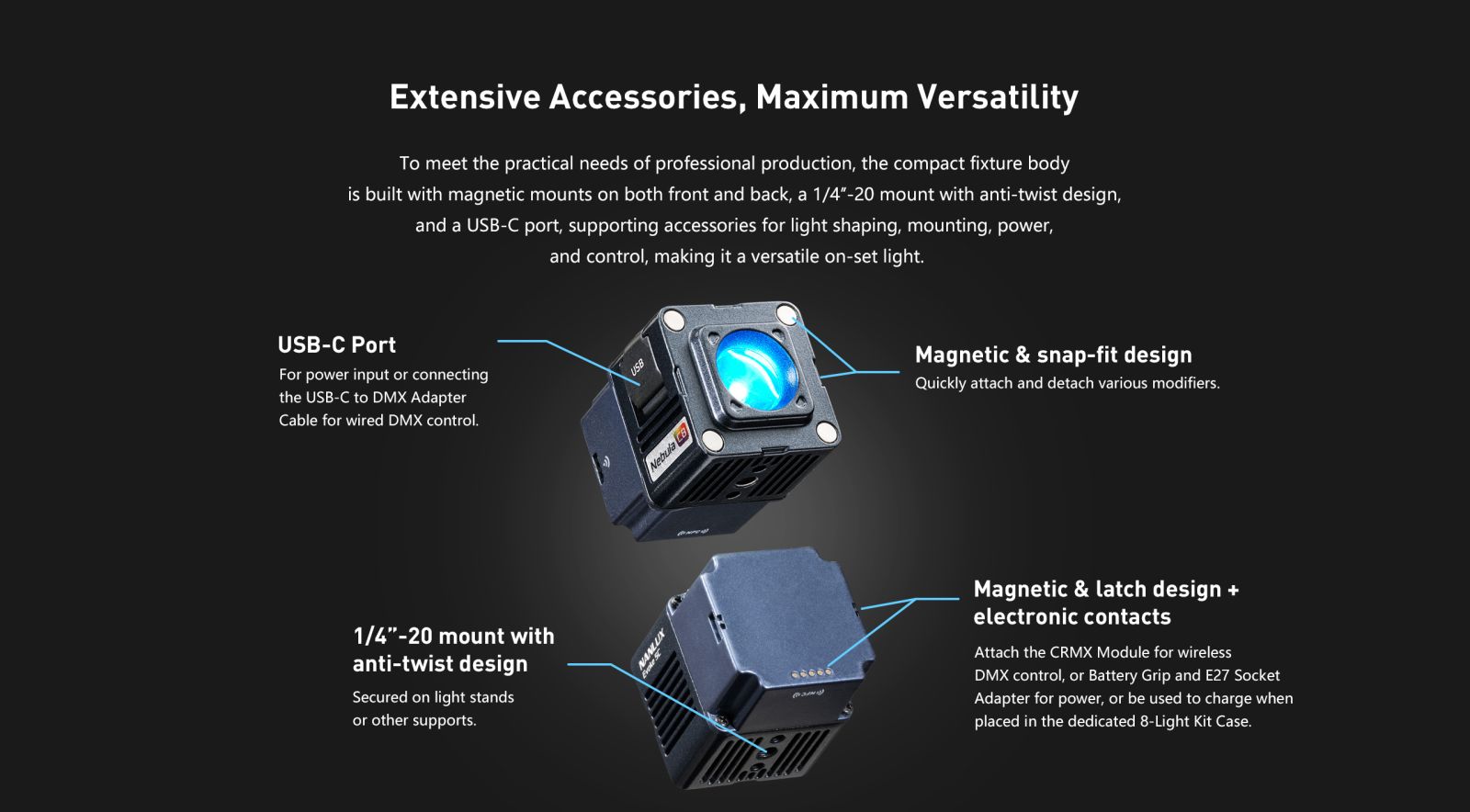 Nanlux Evoke 5C magnetic mounting system and accessory compatibility