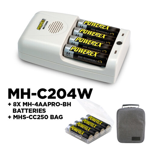 Maha Powerex MH-C204W One Hour Travel Charger + 8 x 2700 mAh Rechargeable Batteries 
