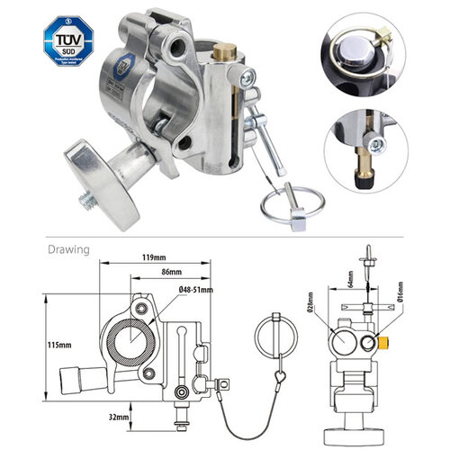 Kupo KCP-844 TV Coupler with 16mm Baby Pin and 28mm Junior Receiver - Polished Finish