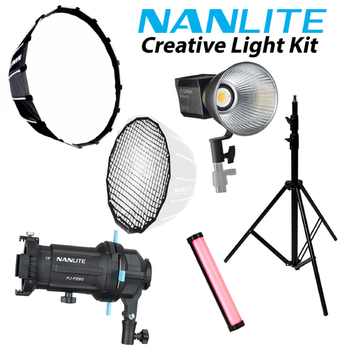 Nanlite Creative Light Kit, including a Forza 60B, Softbox, Grid, Projector attachment, Pavotube 6C and Stand